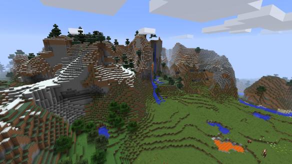 Mountains-snowtop-many water & lava falls and pools